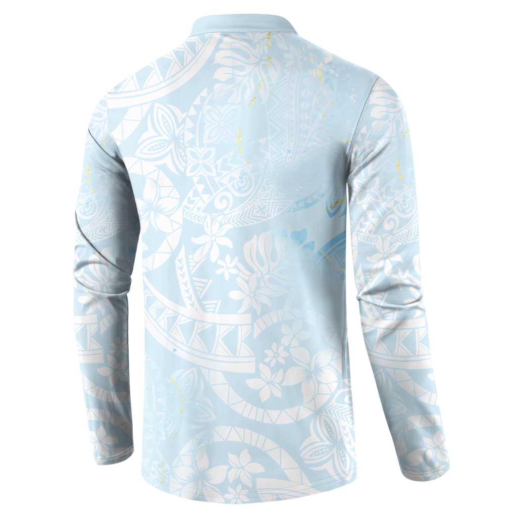 Polynesian Tiare Monstera Baby Blue Button Sweatshirt Liquid Style - Polynesian Pride