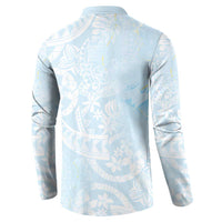 Polynesian Tiare Monstera Baby Blue Button Sweatshirt Liquid Style - Polynesian Pride