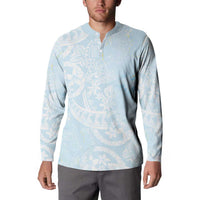 Polynesian Tiare Monstera Baby Blue Button Sweatshirt Liquid Style - Polynesian Pride