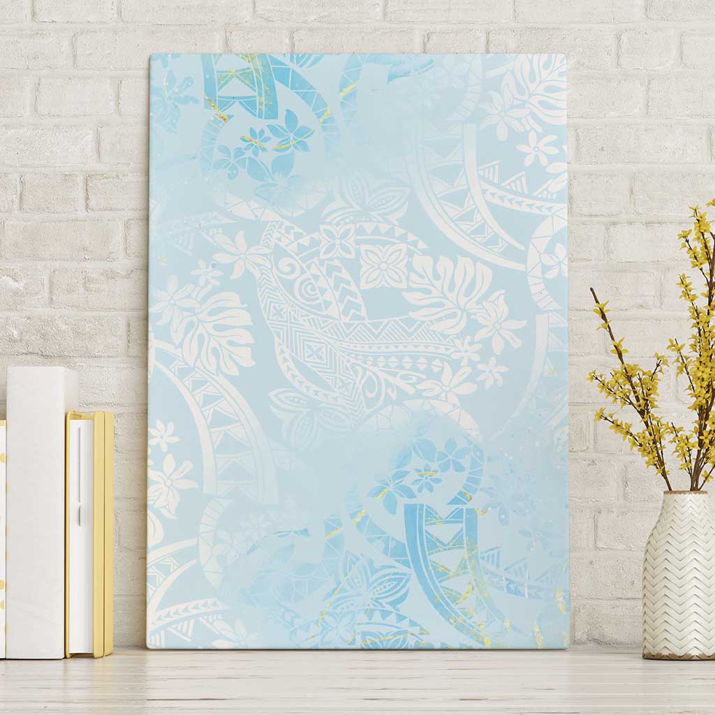 Polynesian Tiare Monstera Baby Blue Canvas Wall Art Liquid Style - Polynesian Pride