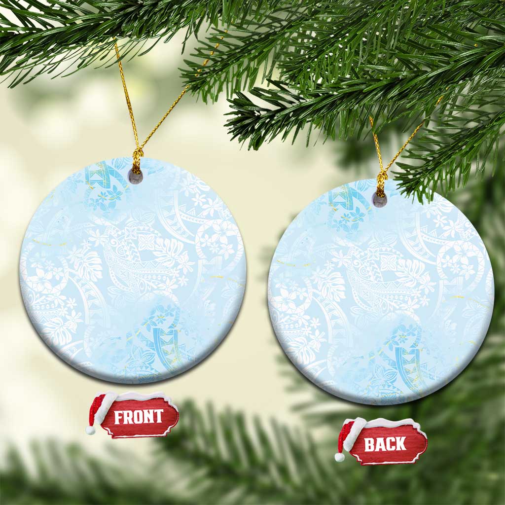 Polynesian Tiare Monstera Baby Blue Ceramic Ornament Liquid Style - Polynesian Pride