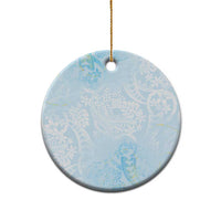 Polynesian Tiare Monstera Baby Blue Ceramic Ornament Liquid Style - Polynesian Pride