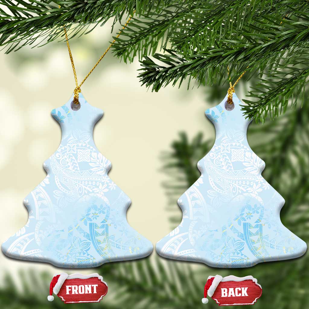 Polynesian Tiare Monstera Baby Blue Ceramic Ornament Liquid Style - Polynesian Pride