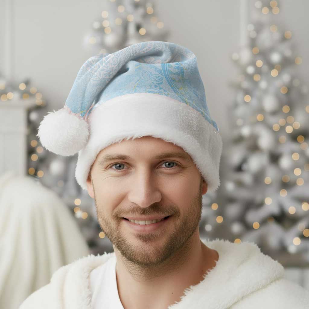 Polynesian Tiare Monstera Baby Blue Christmas Santa Hat Liquid Style - Polynesian Pride