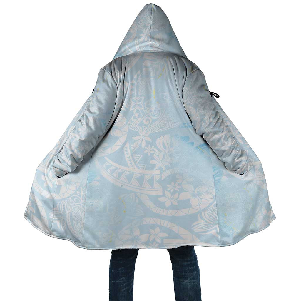 Polynesian Tiare Monstera Baby Blue Cloak Liquid Style - Polynesian Pride