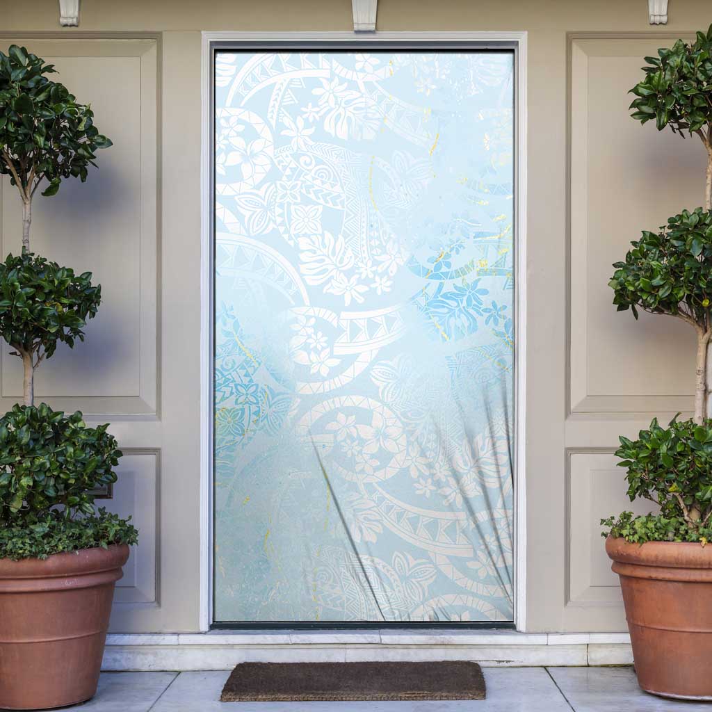 Polynesian Tiare Monstera Baby Blue Door Cover Liquid Style - Polynesian Pride