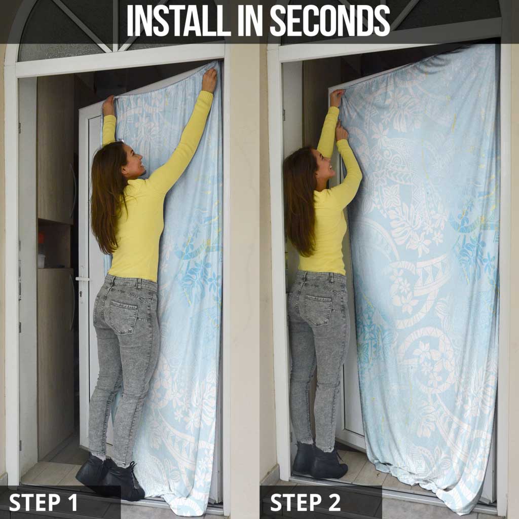 Polynesian Tiare Monstera Baby Blue Door Cover Liquid Style - Polynesian Pride