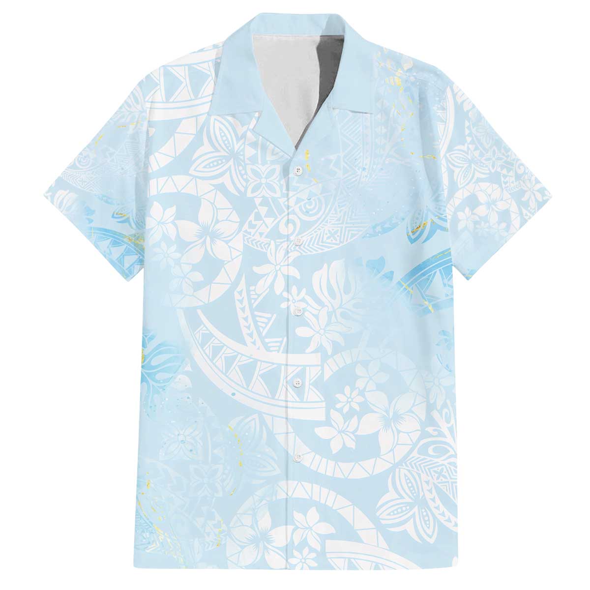 Polynesian Tiare Monstera Baby Blue Family Matching Off The Shoulder Long Sleeve Dress and Hawaiian Shirt Liquid Style - Polynesian Pride