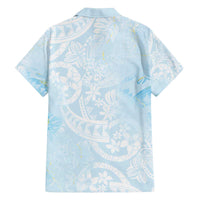 Polynesian Tiare Monstera Baby Blue Family Matching Off The Shoulder Long Sleeve Dress and Hawaiian Shirt Liquid Style - Polynesian Pride