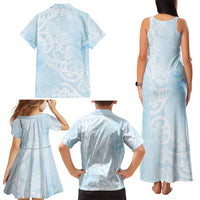 Polynesian Tiare Monstera Baby Blue Family Matching Tank Maxi Dress and Hawaiian Shirt Liquid Style - Polynesian Pride