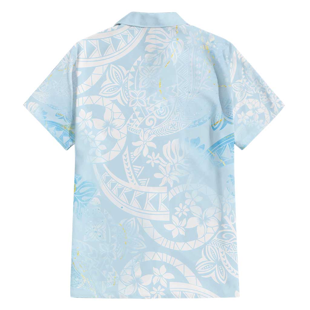 Polynesian Tiare Monstera Baby Blue Family Matching Tank Maxi Dress and Hawaiian Shirt Liquid Style - Polynesian Pride