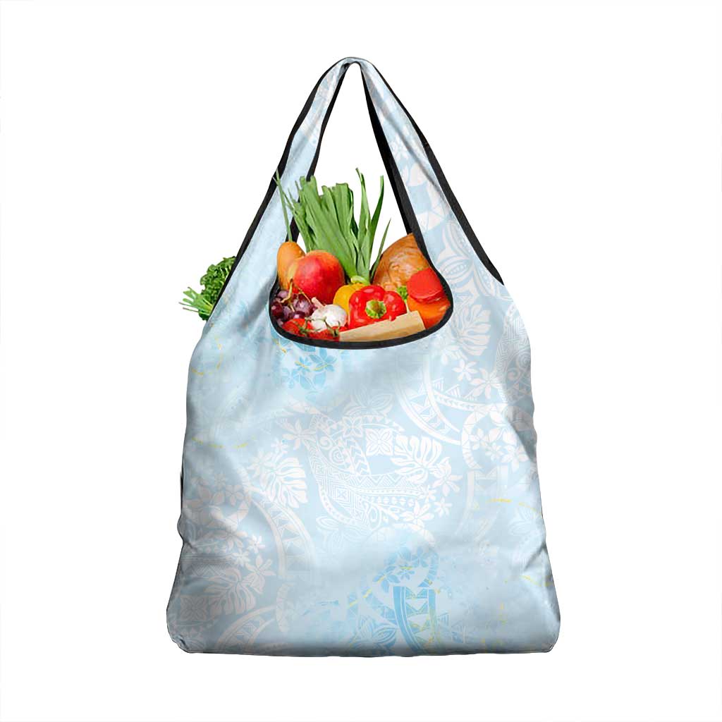 Polynesian Tiare Monstera Baby Blue Grocery Bag Liquid Style - Polynesian Pride