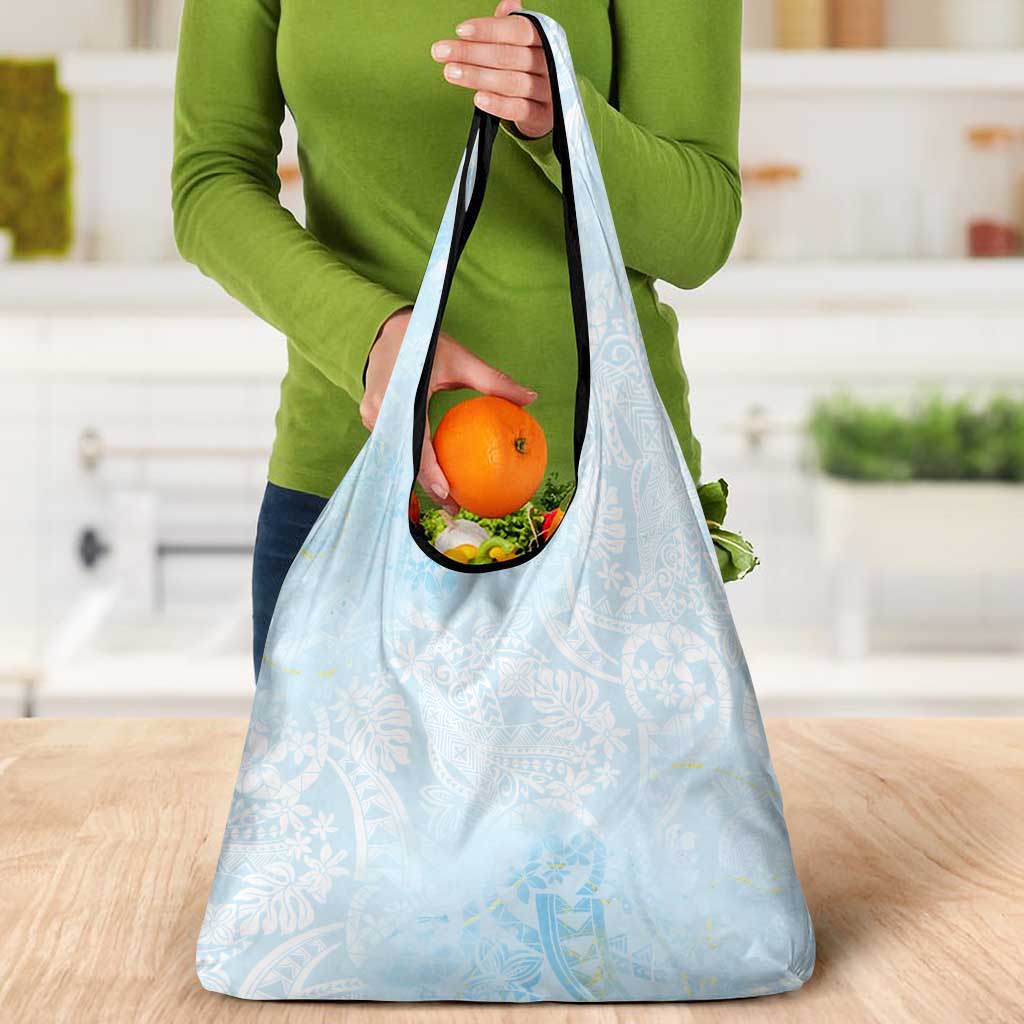 Polynesian Tiare Monstera Baby Blue Grocery Bag Liquid Style - Polynesian Pride