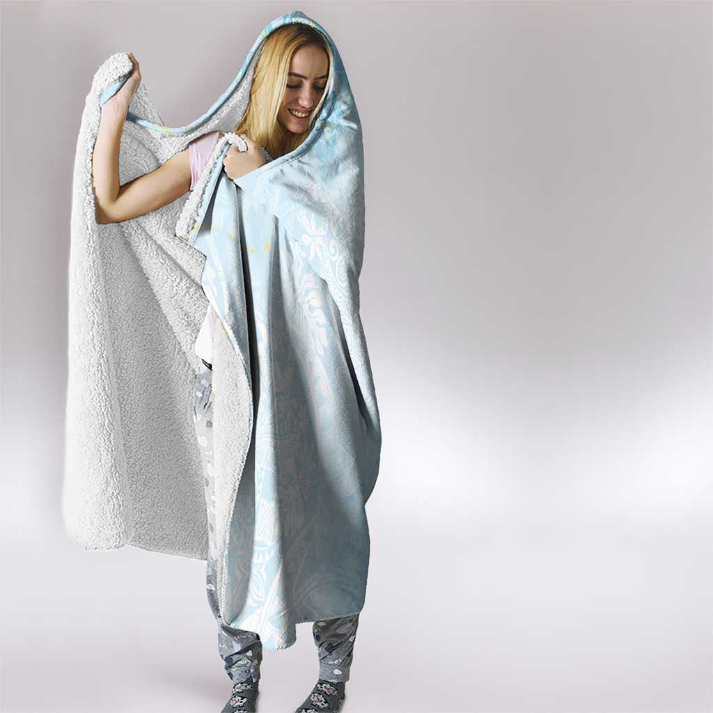 Polynesian Tiare Monstera Baby Blue Hooded Blanket Liquid Style - Polynesian Pride
