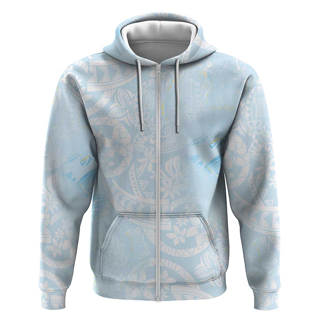 Polynesian Tiare Monstera Baby Blue Hoodie Liquid Style - Polynesian Pride