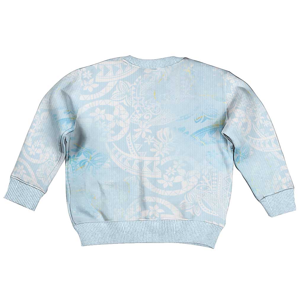 Polynesian Tiare Monstera Baby Blue Kid Ugly Christmas Sweater Liquid Style - Polynesian Pride