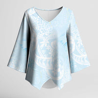 Polynesian Tiare Monstera Baby Blue Kimono Sleeve Blouse Liquid Style - Polynesian Pride