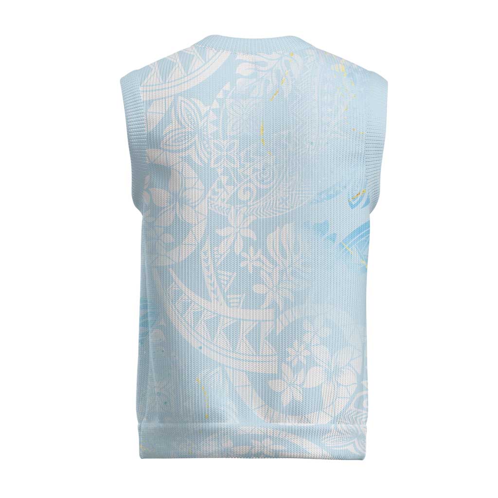 Polynesian Tiare Monstera Baby Blue Christmas Knitted V-Neck Vest Liquid Style - Polynesian Pride
