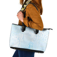 Polynesian Tiare Monstera Baby Blue Leather Tote Bag Liquid Style - Polynesian Pride