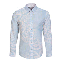 Polynesian Tiare Monstera Baby Blue Long Sleeve Button Shirt Liquid Style - Polynesian Pride