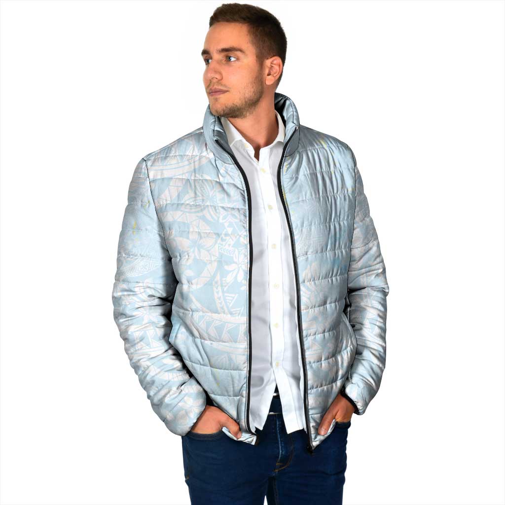 Polynesian Tiare Monstera Baby Blue Padded Jacket Liquid Style - Polynesian Pride