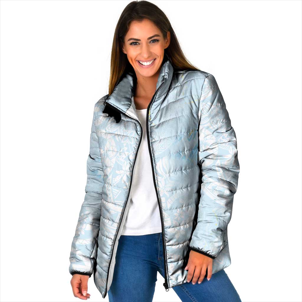 Polynesian Tiare Monstera Baby Blue Padded Jacket Liquid Style - Polynesian Pride
