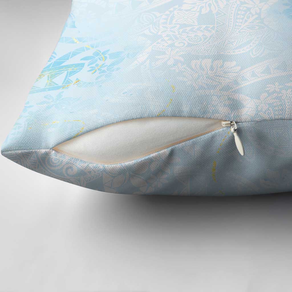 Polynesian Tiare Monstera Baby Blue Pillow Cover Liquid Style - Polynesian Pride