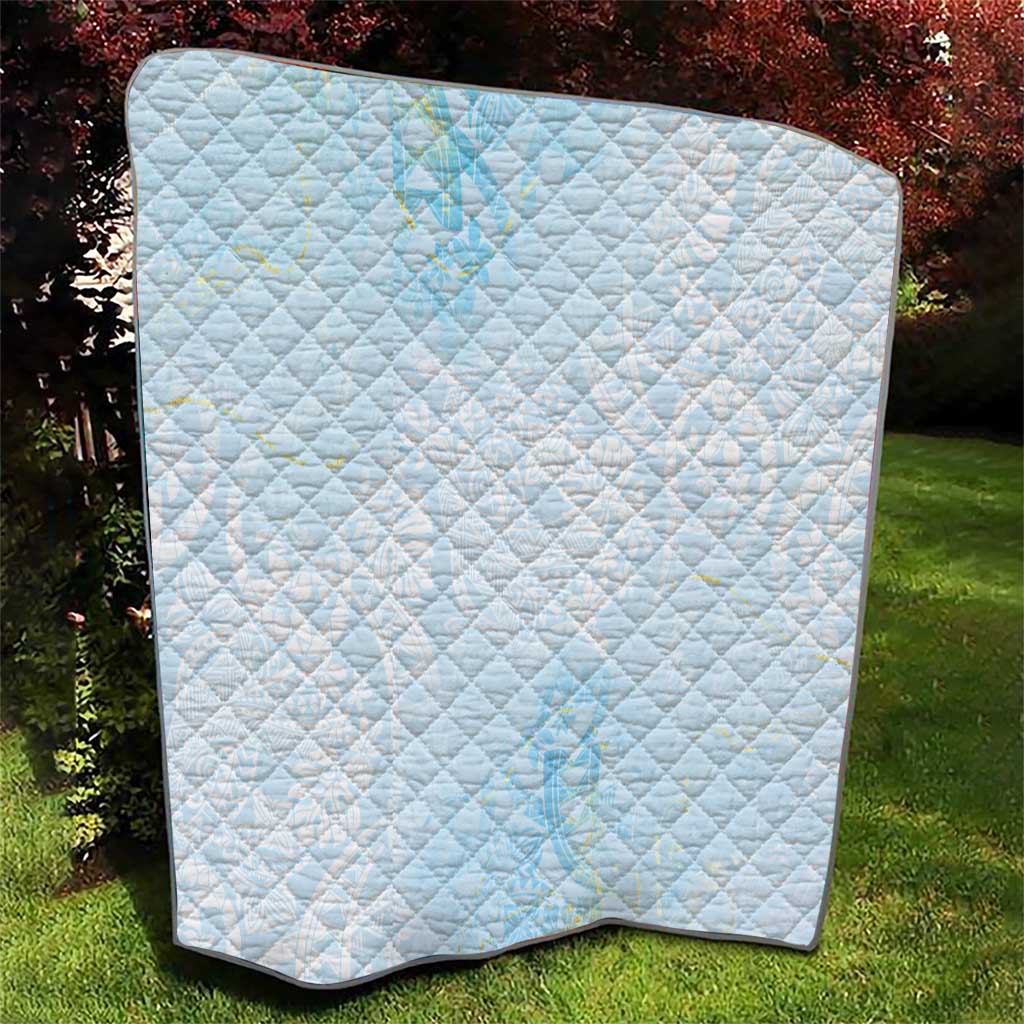 Polynesian Tiare Monstera Baby Blue Quilt Liquid Style - Polynesian Pride