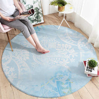 Polynesian Tiare Monstera Baby Blue Round Carpet Liquid Style - Polynesian Pride