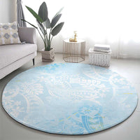 Polynesian Tiare Monstera Baby Blue Round Carpet Liquid Style - Polynesian Pride