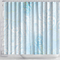 Polynesian Tiare Monstera Baby Blue Shower Curtain Liquid Style - Polynesian Pride