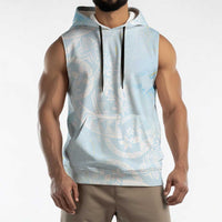 Polynesian Tiare Monstera Baby Blue Sleeveless Hoodie Liquid Style - Polynesian Pride