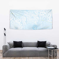 Polynesian Tiare Monstera Baby Blue Tapestry Liquid Style - Polynesian Pride