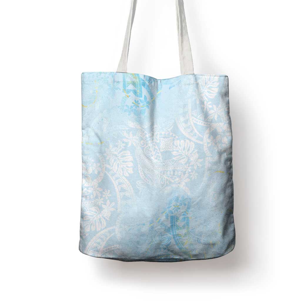 Polynesian Tiare Monstera Baby Blue Tote Bag Liquid Style - Polynesian Pride