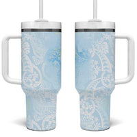 Polynesian Tiare Monstera Baby Blue Tumbler With Handle Liquid Style - Polynesian Pride