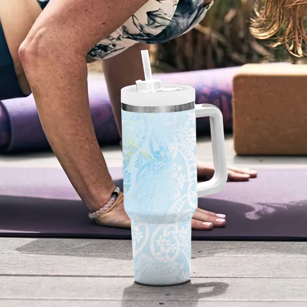 Polynesian Tiare Monstera Baby Blue Tumbler With Handle Liquid Style - Polynesian Pride