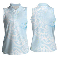Polynesian Tiare Monstera Baby Blue Women Sleeveless Polo Shirt Liquid Style - Polynesian Pride
