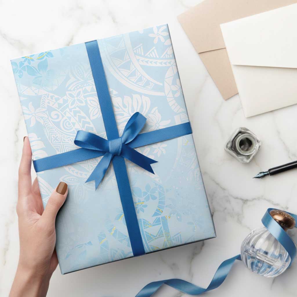 Polynesian Tiare Monstera Baby Blue Wrapping Paper Liquid Style - Polynesian Pride