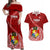 Tonga Rugby Couples Matching Off Shoulder Maxi Dress and Hawaiian Shirt Tongan Ngatu Pattern White Version LT01 Red - Polynesian Pride