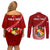 Tonga Rugby Couples Matching Off Shoulder Short Dress and Long Sleeve Button Shirts Tongan Ngatu Pattern White Version LT01 - Polynesian Pride