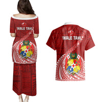 Tonga Rugby Couples Matching Puletasi Dress and Hawaiian Shirt Tongan Ngatu Pattern White Version LT01 - Polynesian Pride