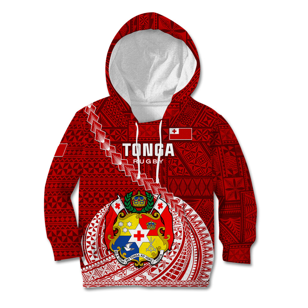 Tonga Rugby Kid Hoodie Tongan Ngatu Pattern White Version LT01 Hoodie Red - Polynesian Pride