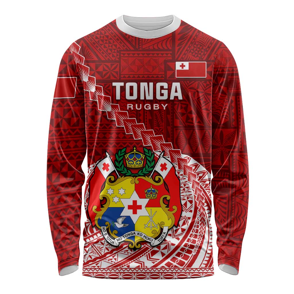 Tonga Rugby Long Sleeve Shirt Tongan Ngatu Pattern White Version LT01