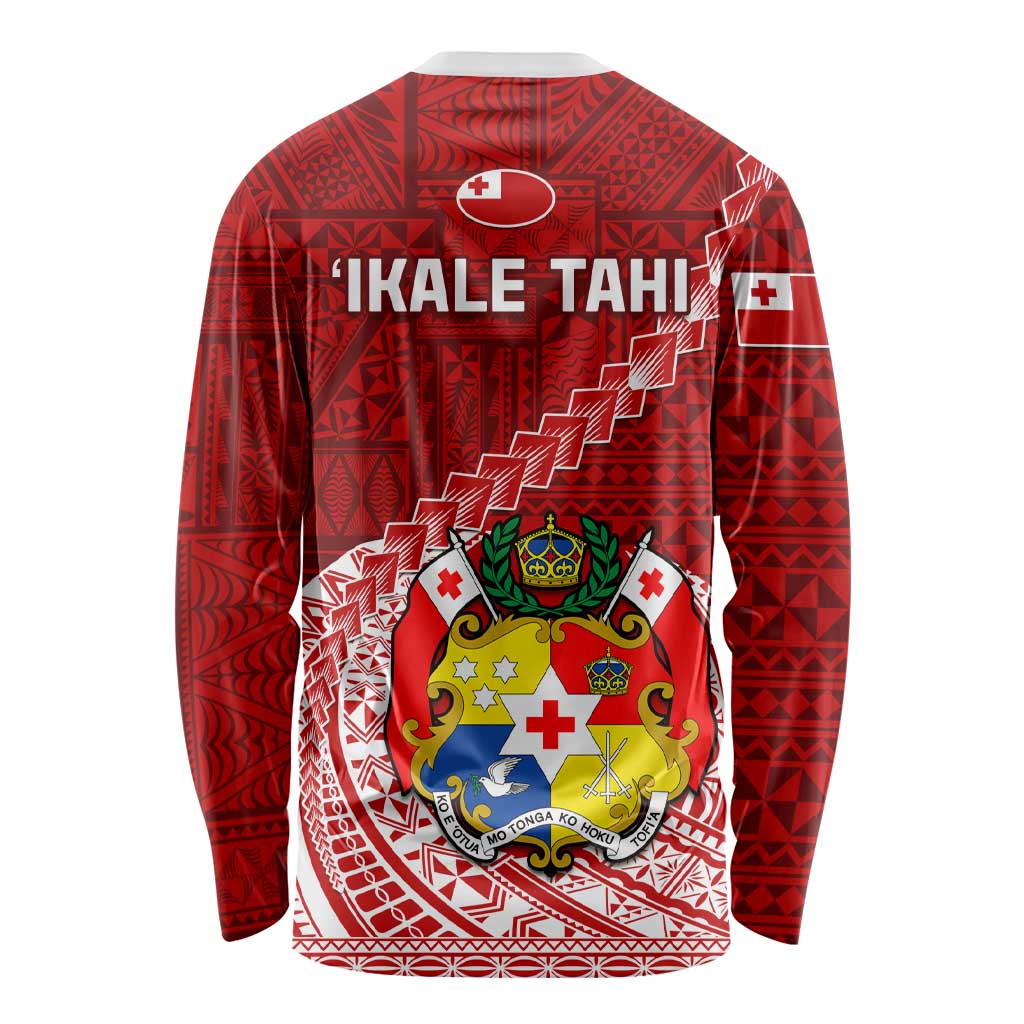 Tonga Rugby Long Sleeve Shirt Tongan Ngatu Pattern White Version LT01