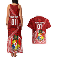 Custom Tonga Rugby Couples Matching Tank Maxi Dress and Hawaiian Shirt Tongan Ngatu Pattern White Version LT01 - Polynesian Pride