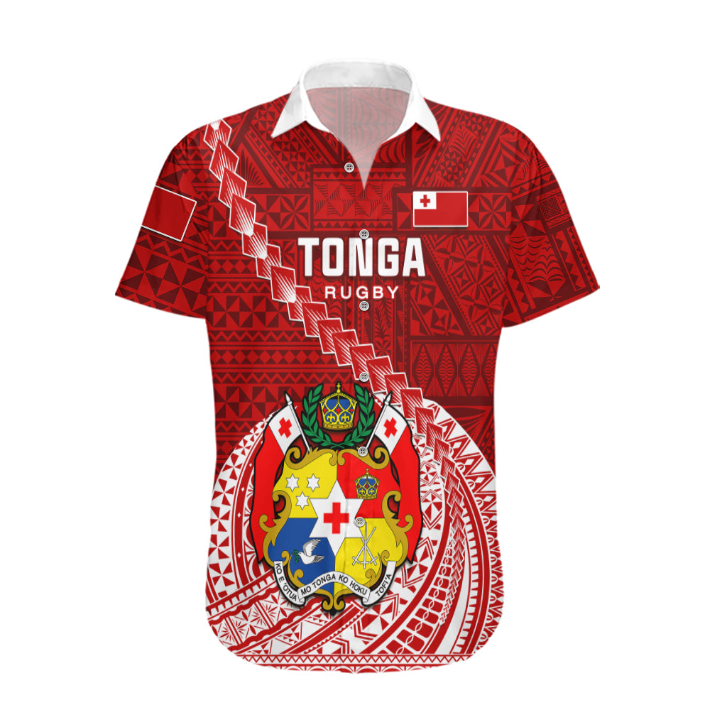 Custom Tonga Rugby Hawaiian Shirt Tongan Ngatu Pattern White Version LT01 Red - Polynesian Pride
