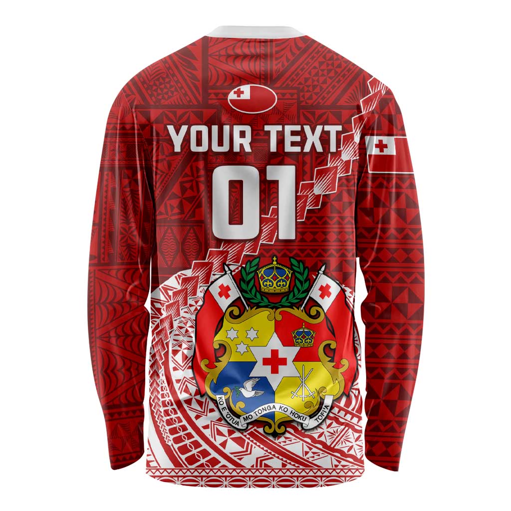 Custom Tonga Rugby Long Sleeve Shirt Tongan Ngatu Pattern White Version LT01