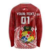 Custom Tonga Rugby Long Sleeve Shirt Tongan Ngatu Pattern White Version LT01