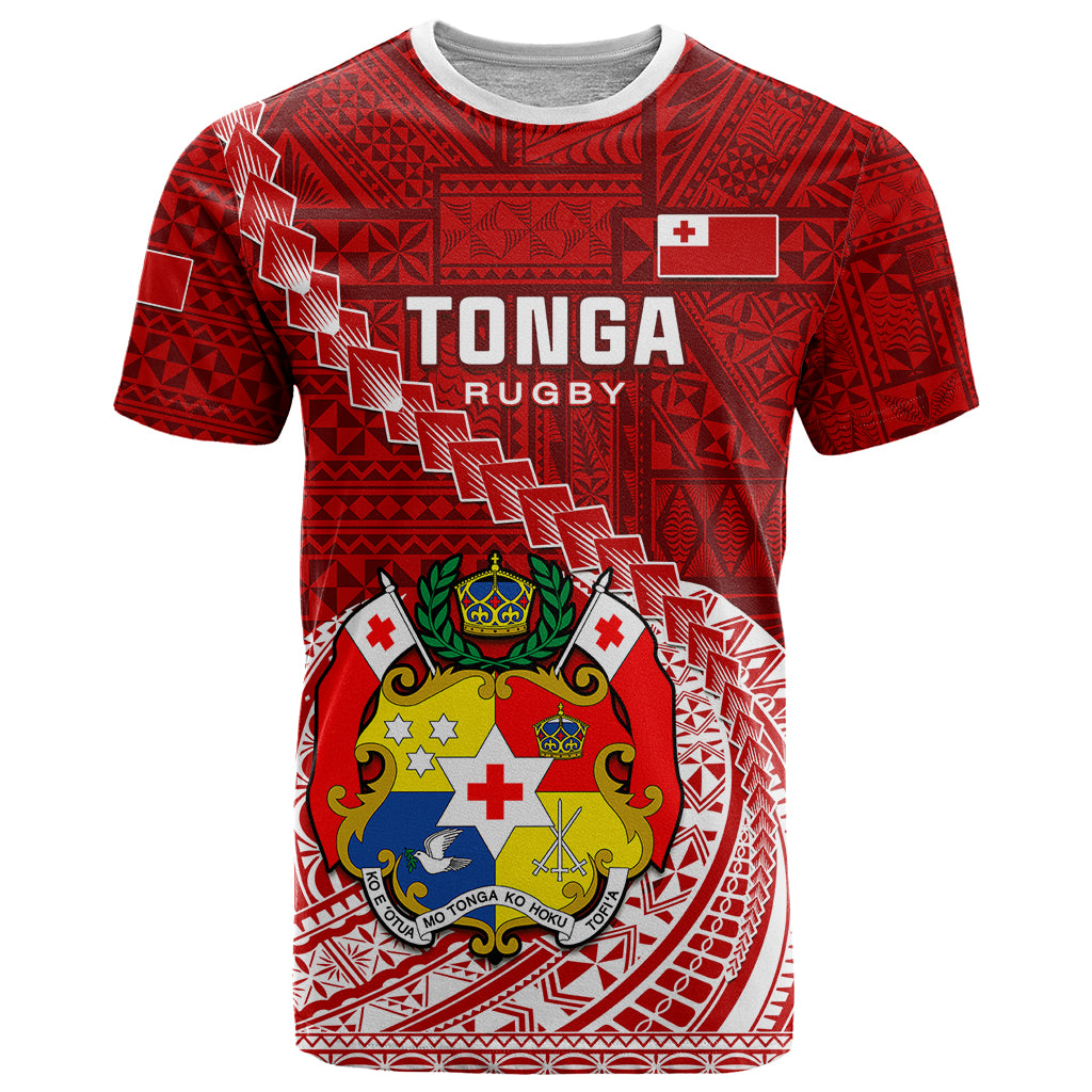 Custom Tonga Rugby T Shirt Tongan Ngatu Pattern White Version LT01 Red - Polynesian Pride
