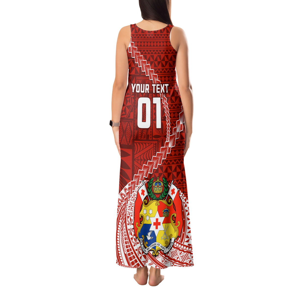 Custom Tonga Rugby Tank Maxi Dress Tongan Ngatu Pattern White Version LT01 - Polynesian Pride
